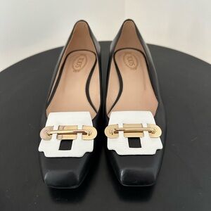 Tods Black and White Heeled Flats
